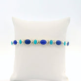 Sterling Silver Bracelet with Turquoise and Lapis -8"
